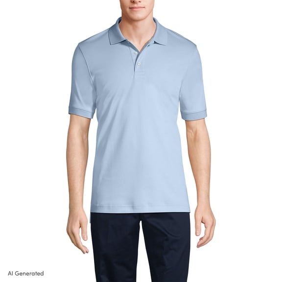 Lands' End Essentials Men's Long Sleeve All Day Comfort Polo Shirt - 100% Cotton Won't Shrink Pill Fade