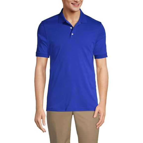 Lands' End Essentials Men's Long Sleeve All Day Comfort Polo Shirt - 100% Cotton Won't Shrink Pill Fade