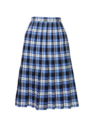 Women Knee Length Pleated Plaid Skirt Plus Size Plaid Skirt Navy