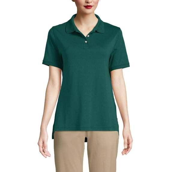 Lands' End Essentials Women's Short Sleeve All Day Comfort Polo Shirt - 100% Cotton Won't Shrink Pill Fade
