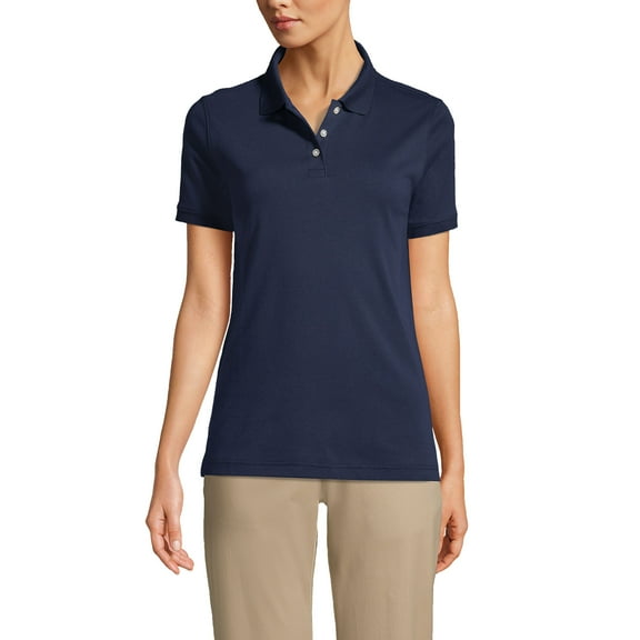 Lands' End Essentials Women's Short Sleeve All Day Comfort Polo Shirt - 100% Cotton Won't Shrink Pill Fade