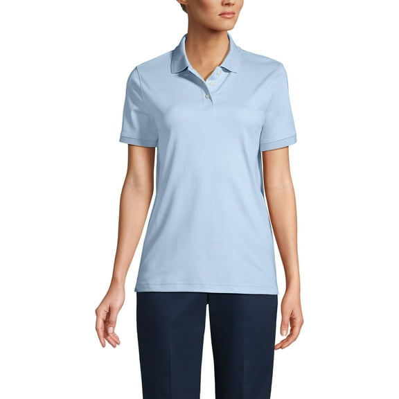Lands' End Essentials Women's Short Sleeve All Day Comfort Polo Shirt - 100% Cotton Won't Shrink Pill Fade
