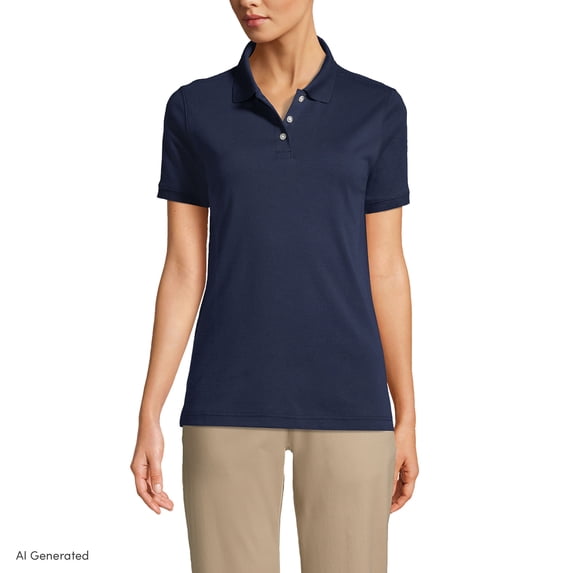 Lands' End Essentials Women's Short Sleeve All Day Comfort Polo Shirt - 100% Cotton Won't Shrink Pill Fade
