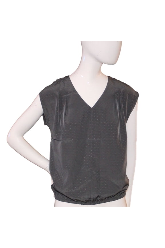 Size 00 Petite Short Sleeve Textured Polyester Blouse, Soapstone