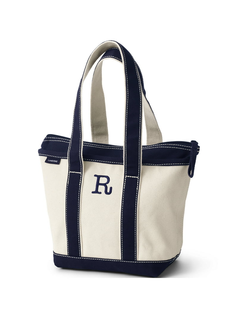 Lands' End Small Natural Zip Top Long Handle Canvas Tote Bag