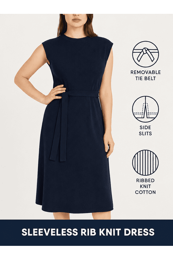 Lands End Woman's Sleeveless Rib Dress - Navy - Size Large