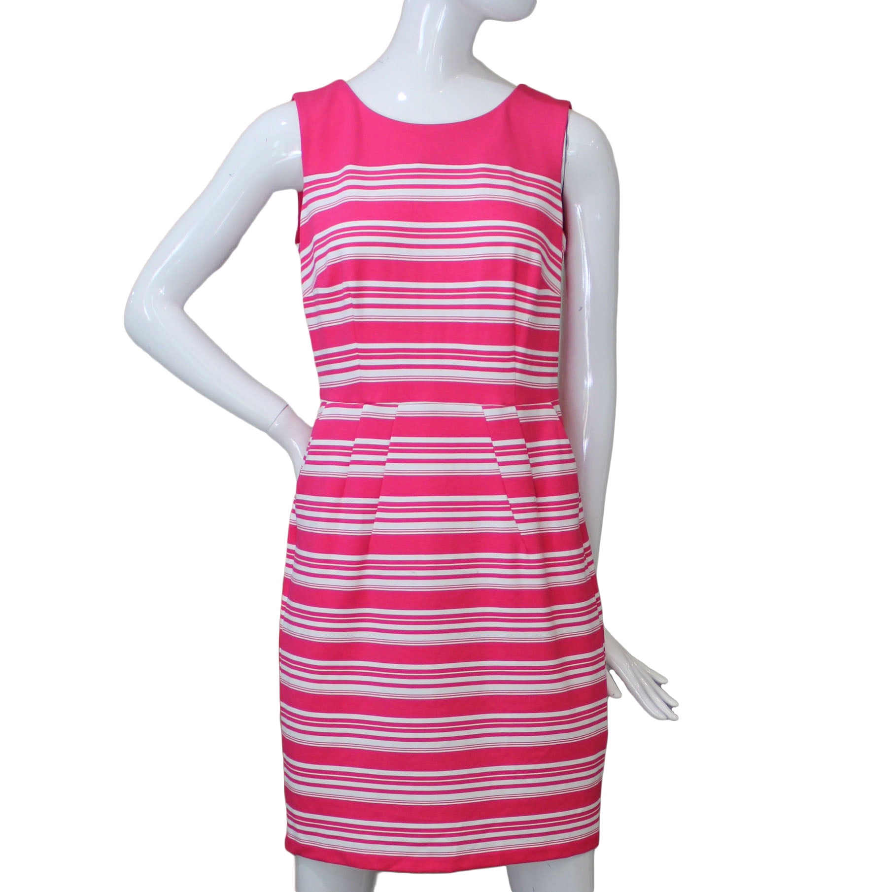 Lands End Women 4 Petite Sleeveless Ponte Sheath Dress, Hot Pink Stripe Lands End Women 4 Petite Sleeveless Ponte Sheath Dress, Hot Pink Stripe