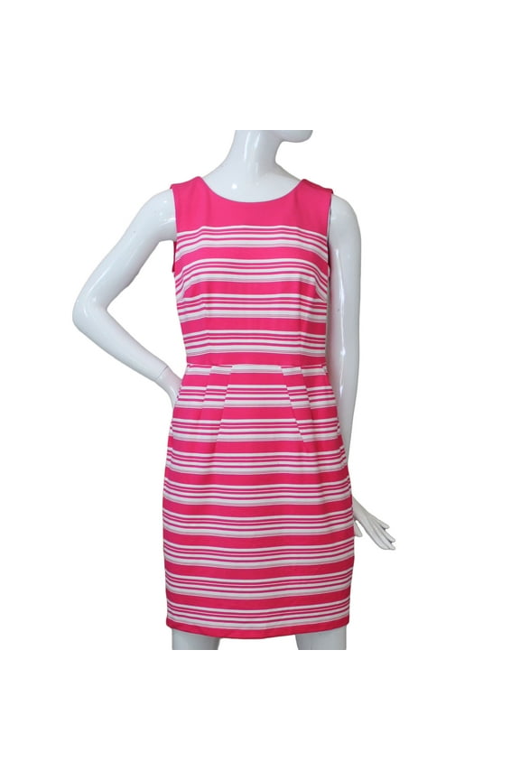 Lands End Women 4 Petite Sleeveless Ponte Sheath Dress, Hot Pink Stripe