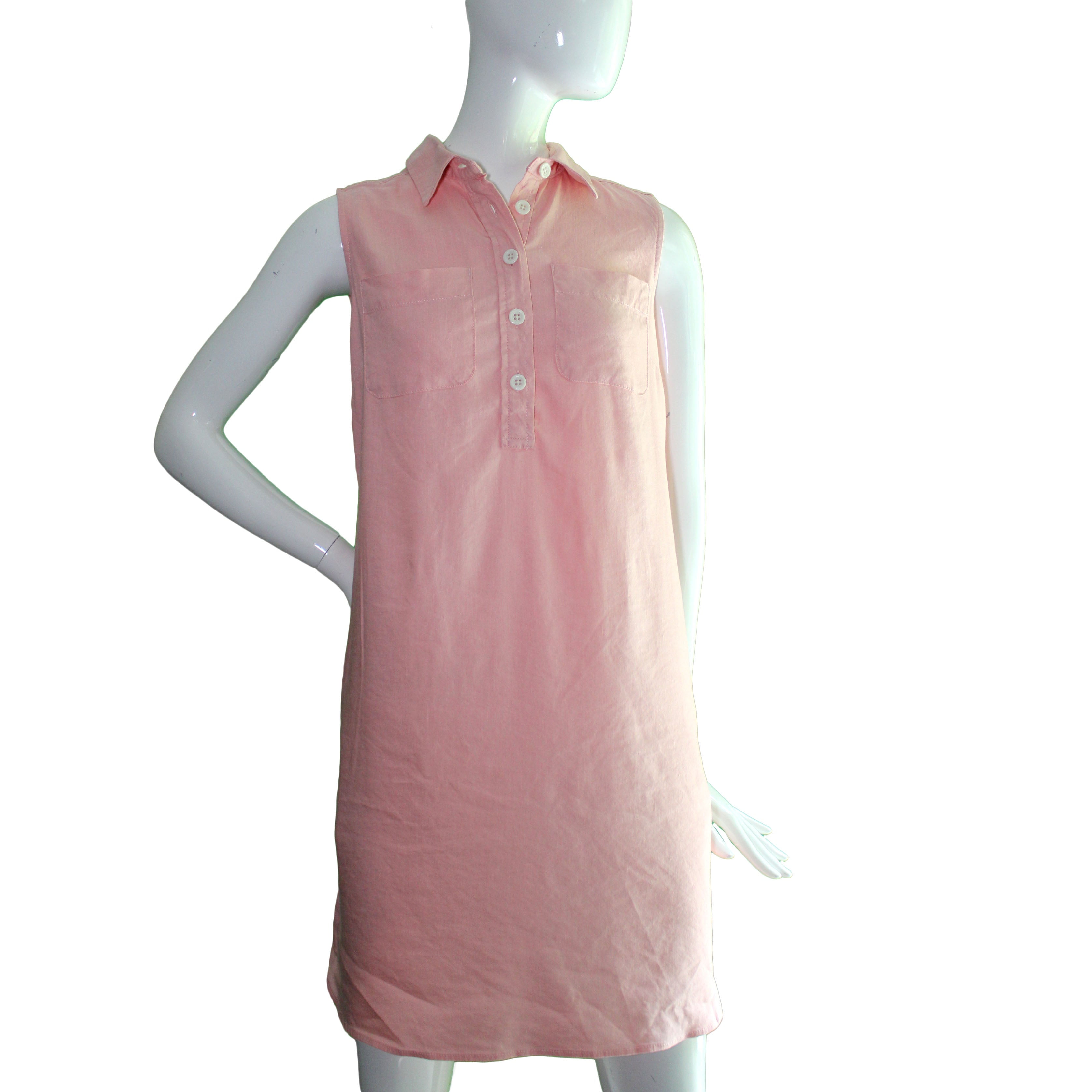 Lands End Women 4 Petite Sleeveless Woven Shirt Dress, Peach Blush Lands End Women 4 Petite Sleeveless Woven Shirt Dress, Peach Blush