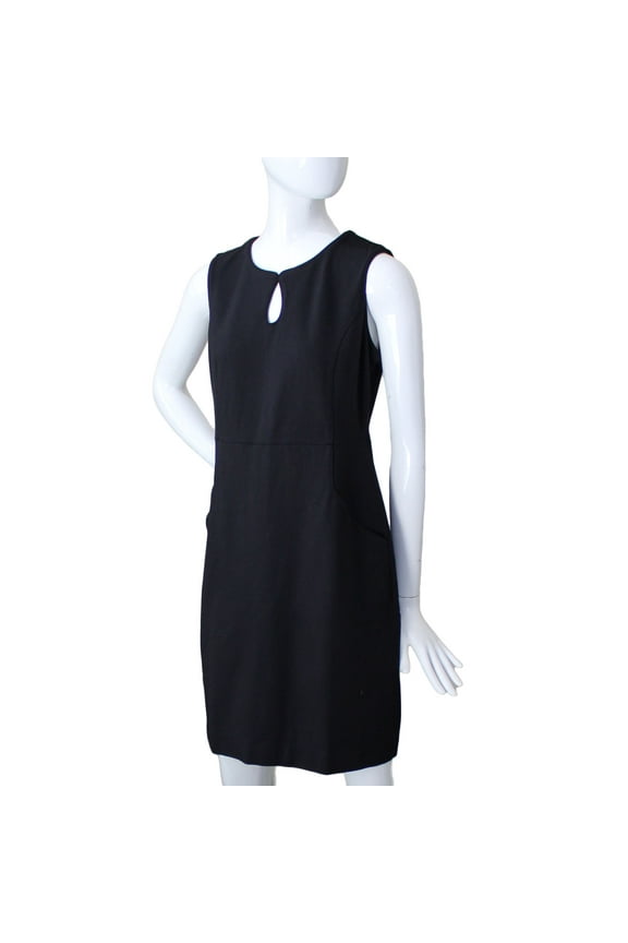 Lands End Women 8 Petite Sleeveless Ponte Keyhole Sheath Dress, Black