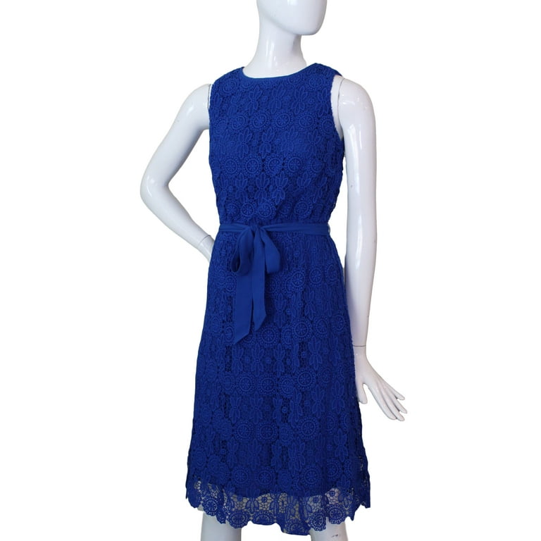 Lands End Women Size 0 Petite, Sleeveless Lace Column Dress, Rich Cobalt  Blue 
