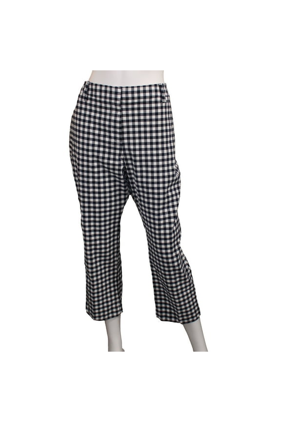 Women Size 2 Petite, Mid-Rise Crop Chino Pants, Radiant Navy Gingham