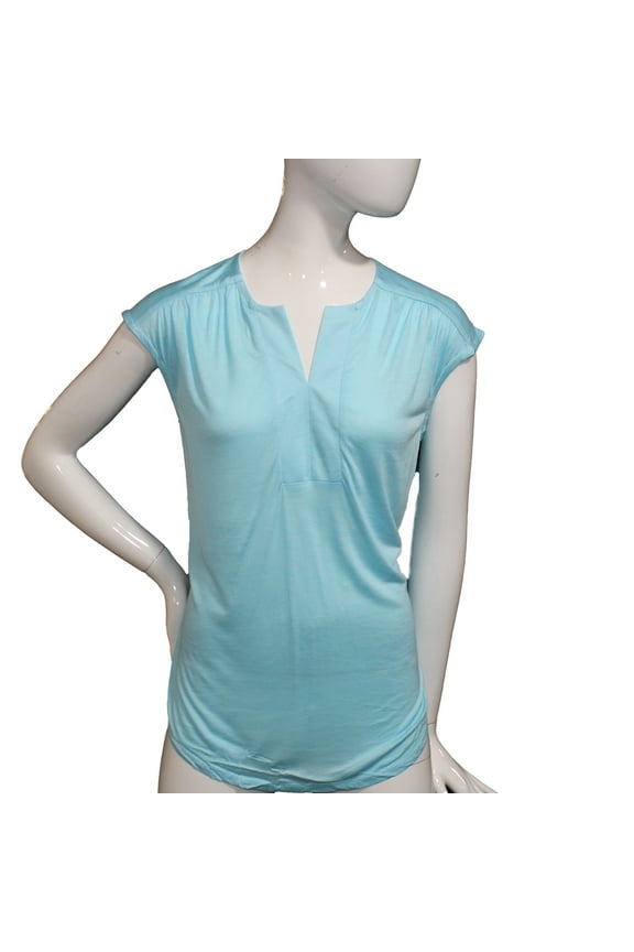 Women Size XS 2/4 Petite, Split Neck Tunic, Aqua Shell
