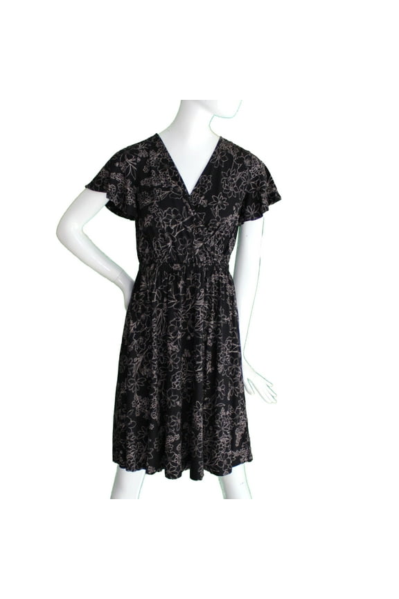 Lands End Women Size XXS (00-0) Petite Flutter Sleeve Surplice Dress, Black