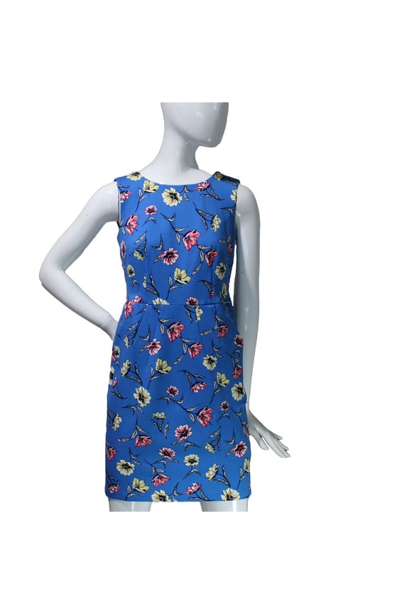 Lands End Women's 2 Petite Sleeveless Ponte Sheath Dress, Blue Floral