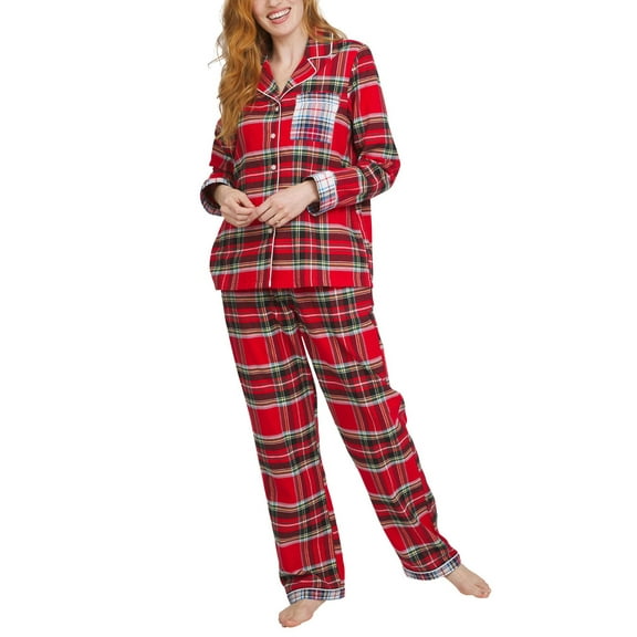 Lands' End Women's 2 Piece Flannel Pajama Set (Red, M)
