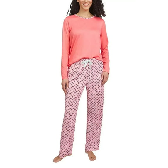 Lands' End Women's 2-Piece Knit Pajama Long Sleeve T-Shirt and Pants Set (Pink, S)