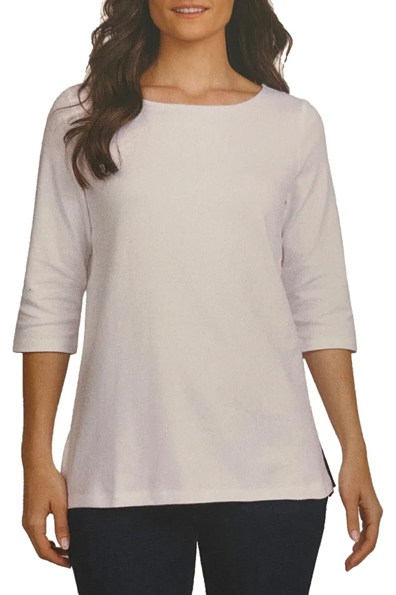 Women's 3/4 Sleeve Boat Neck Pima Cotton Tee White M