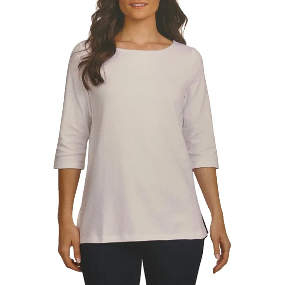 Lands' End Women's 3/4 Sleeve Boat Neck Pima Cotton Tee White XL