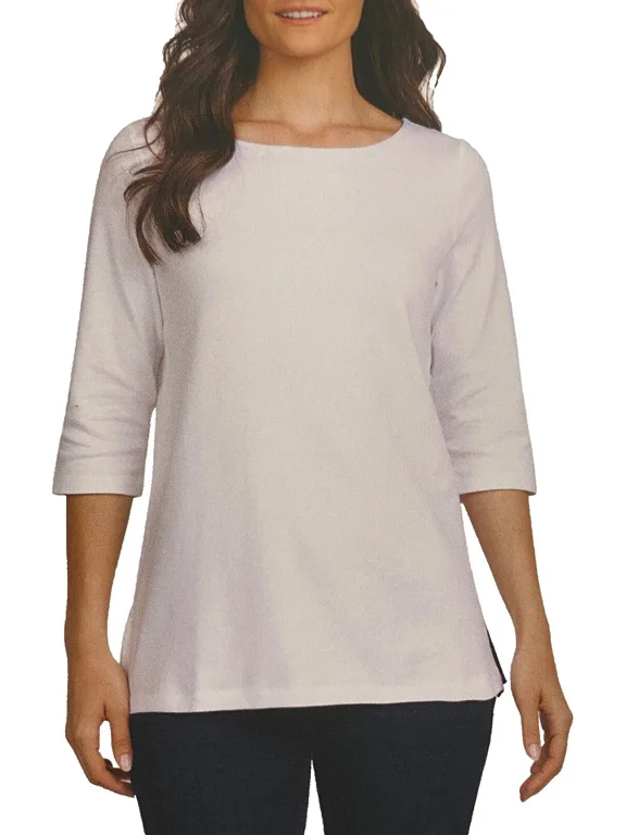 Women's 3/4 Sleeve Boat Neck Pima Cotton Tee White XL