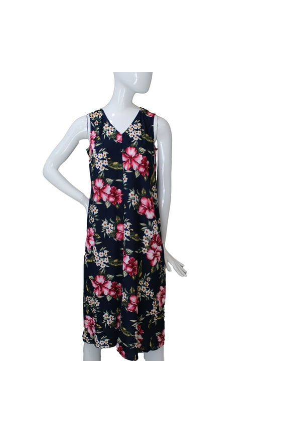 Lands End Women's 6 Petite, Sleeveless Trapeze Dress, Hibiscus Floral