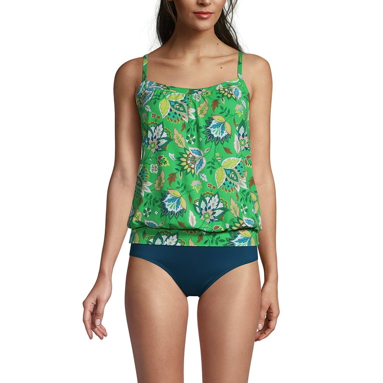 Lands End Women s Chlorine Resistant Blouson Tummy Hiding Tankini Swimsuit Top Adjustable Straps Walmart