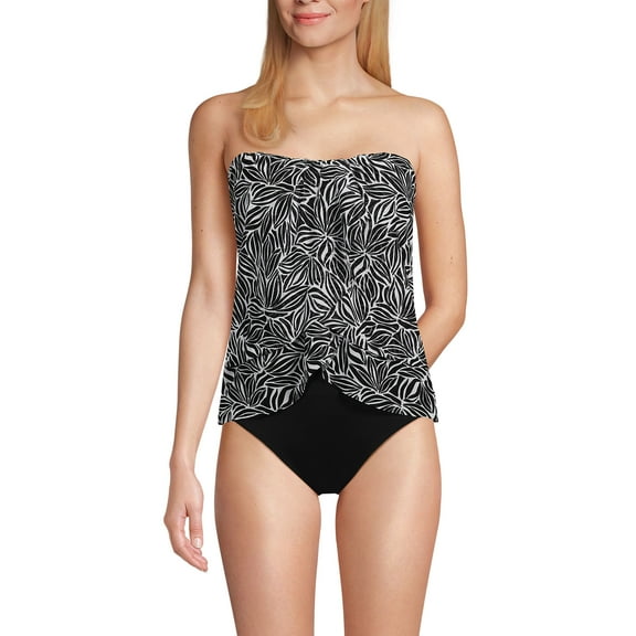 Lands' End Women's Chlorine Resistant Mesh Bandeau High Leg Fauxkini One Piece Swimsuit