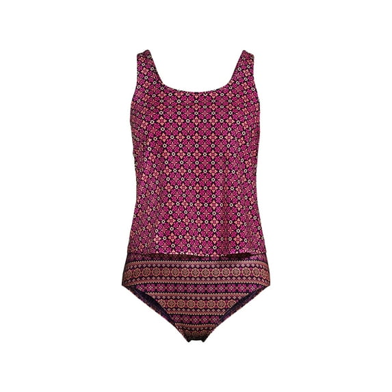 Lands' End Women's Chlorine Resistant One Piece Scoop Neck Fauxkini Swimsuit