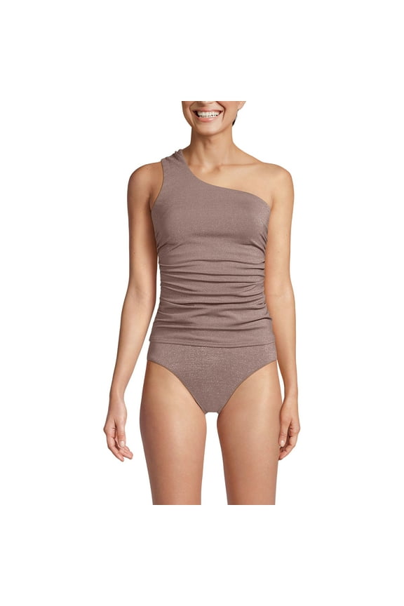 Women's Chlorine Resistant Shine Shirred One Shoulder Tankini Swimsuit Top