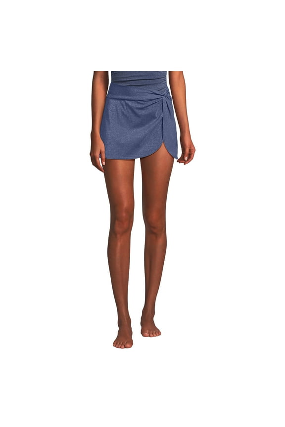 Women's Chlorine Resistant Shine Twist Front Mini Swim Cover-up Skirt
