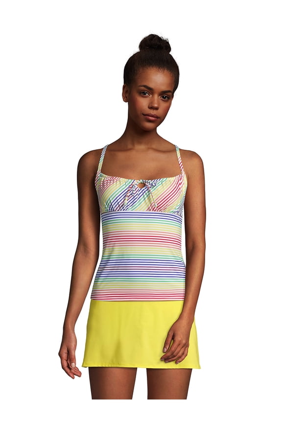 Women's Chlorine Resistant Tie Front Underwire Tankini Top Swimsuit Adjustable Straps