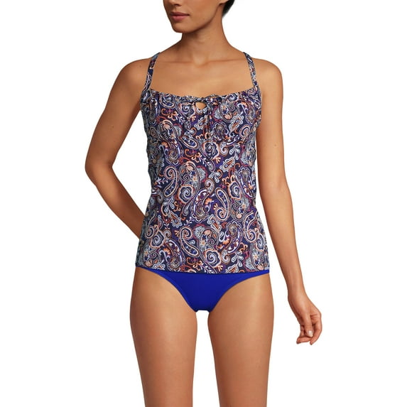 Lands' End Women's Chlorine Resistant Tie Front Underwire Tankini Top Swimsuit Adjustable Straps