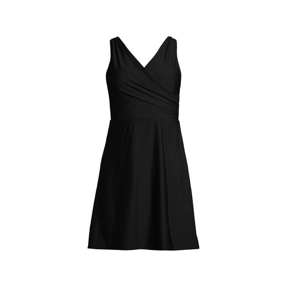 Lands' End Women's Chlorine Resistant Tummy Control Surplice Wrap Swim Dress One Piece Swimsuit
