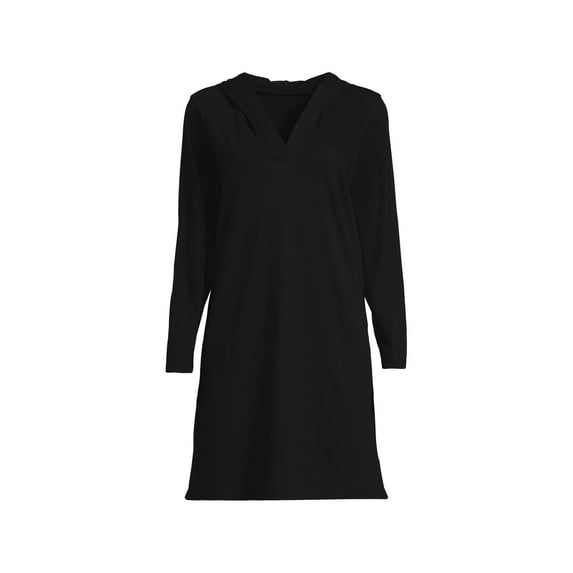 Lands' End Women's Cotton Jersey Long Sleeve Hooded Swim Cover-up Dress