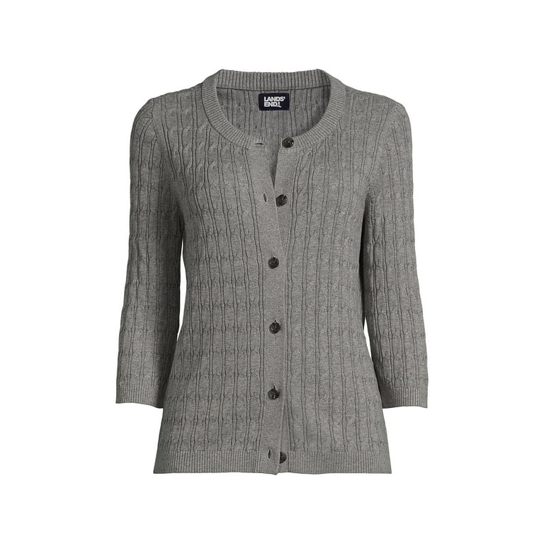 Lands End Women s Cotton Modal 3 4 Sleeve Cable Cardigan Sweater Walmart