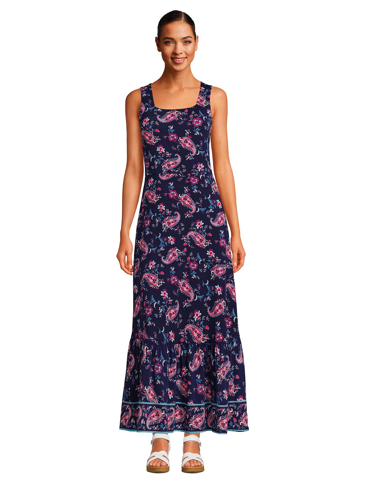 Lands' End Women's Cotton Modal Square Neck Tiered Maxi Dress - Walmart.com