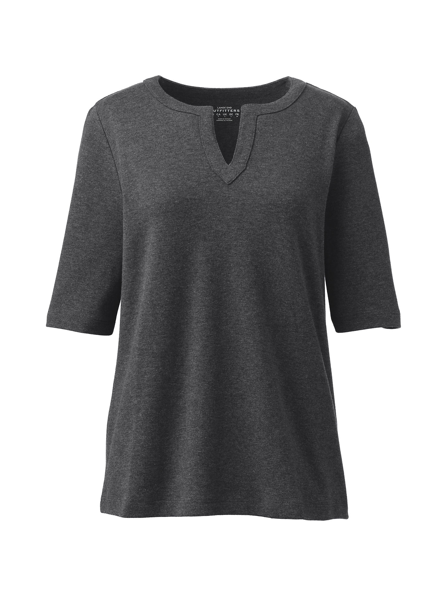 Lands' End Women's Supima Cotton Eyelet Split Neck Shirt – Relaxed Fit, Short Sleeve, Crewneck