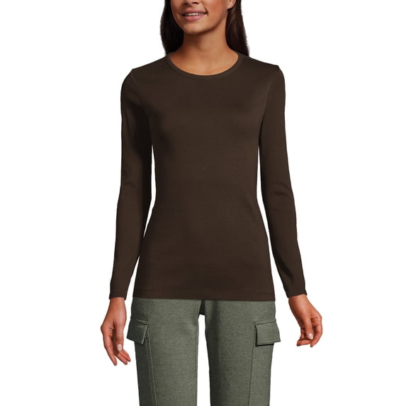 Lands' End Women's Cotton Rib Long Sleeve Crewneck T-Shirt