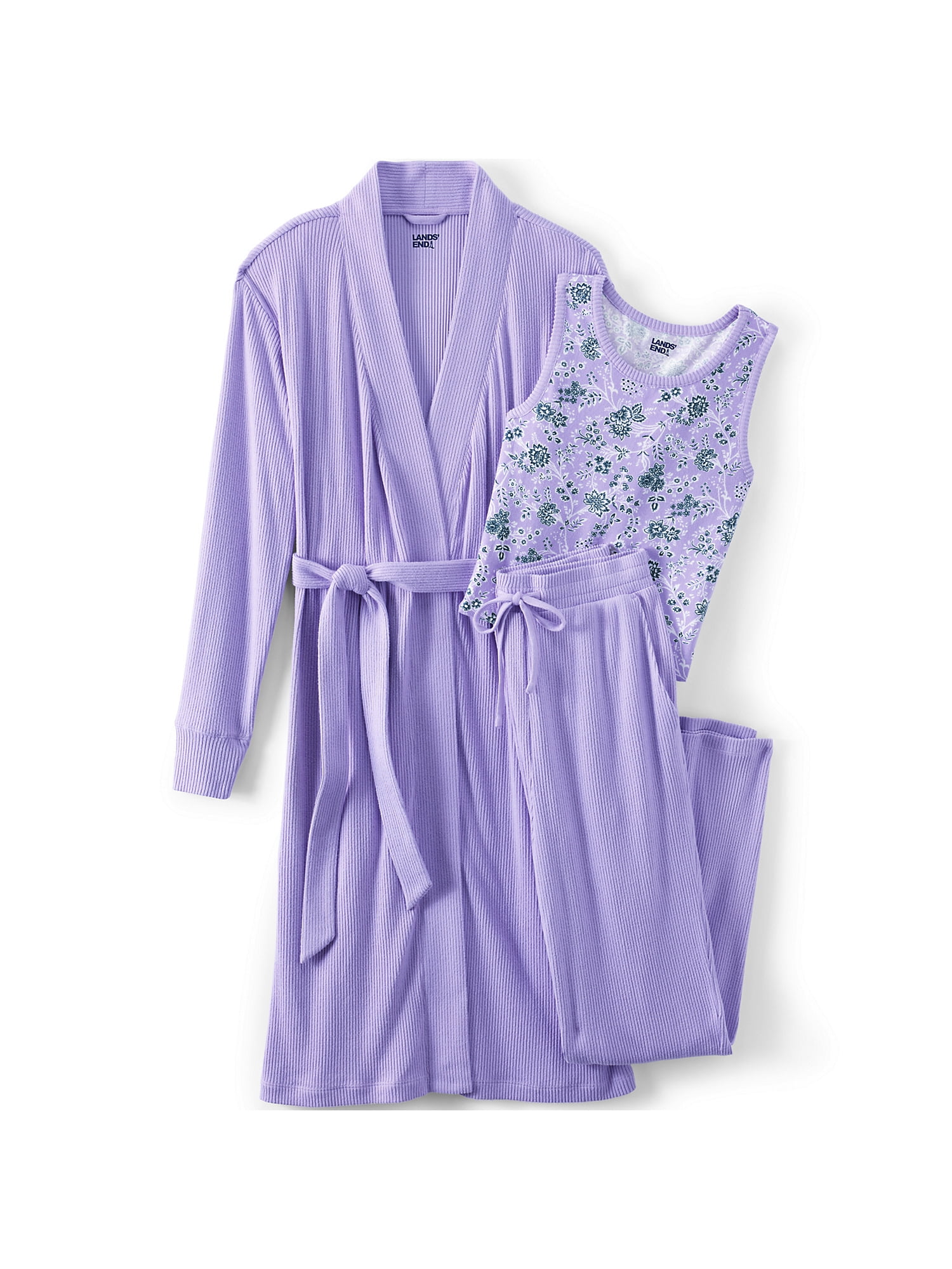 Lands End Women s Cozy 3 Piece Pajama Set Robe Top and Pants Walmart
