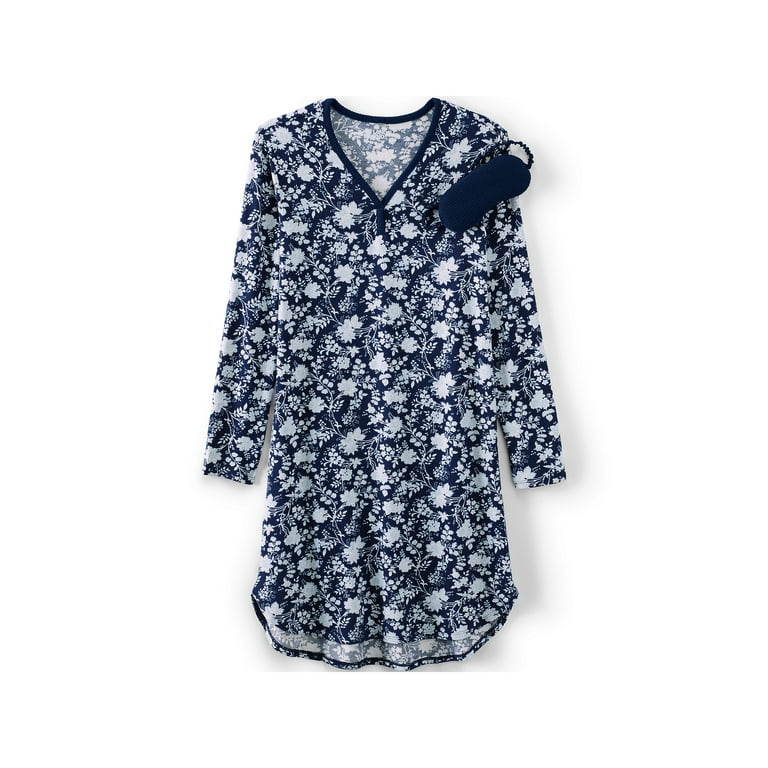 Lands End Women s Cozy Gown Sleep Set Shirt Gown and Mask