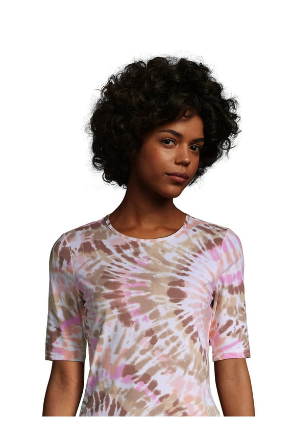 Women's Crew Neck Elbow Sleeve Rash Guard UPF 50 Sun Protection Modest Swim Tee