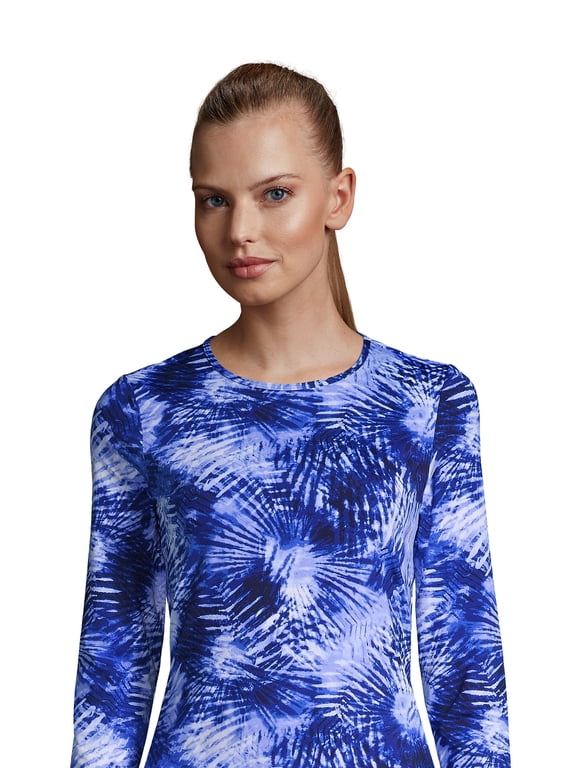 Women's Crew Neck Long Sleeve Rash Guard UPF 50 Sun Protection Modest Swim Tee Print