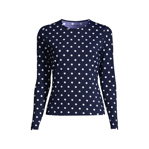 Lands' End Women's Crew Neck Long Sleeve Rash Guard UPF 50 Sun Protection Swim Tee