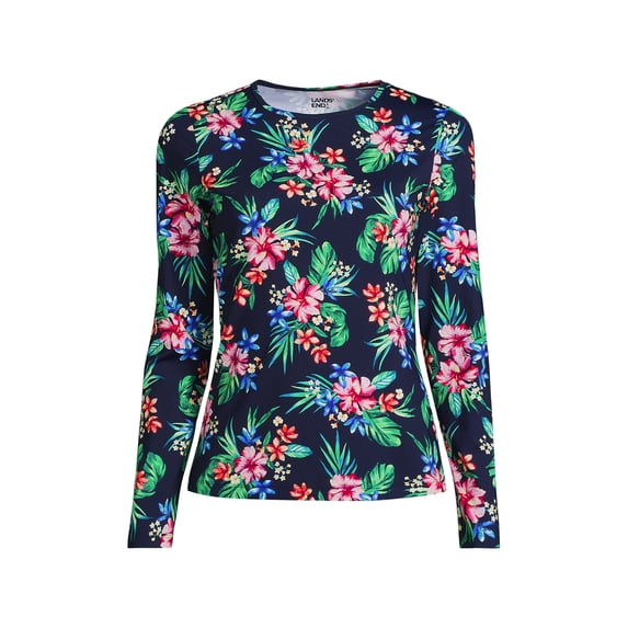 Lands' End Women's Crew Neck Long Sleeve Rash Guard UPF 50 Sun Protection Swim Tee