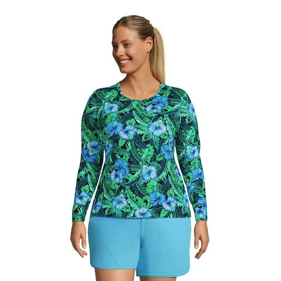 Lands' End Women's Crew Neck Long Sleeve Rash Guard UPF 50 Swim Tee