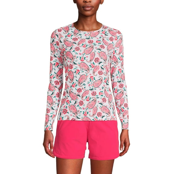 Lands' End Women's Crew Neck Long Sleeve Rash Guard UPF 50 Sun Protection Swim Tee