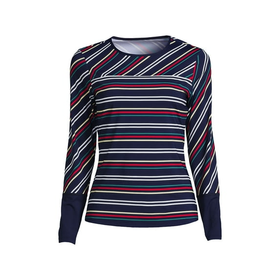 Lands' End Women's Crew Neck Long Sleeve Rash Guard UPF 50 Swim Tee