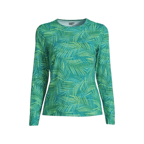 Lands' End Women's Crew Neck Long Sleeve Rash Guard UPF 50 Sun Protection Swim Tee