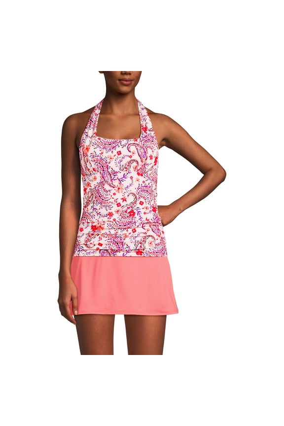 Women's D-Cup Chlorine Resistant Square Neck Halter Tankini Swimsuit Top