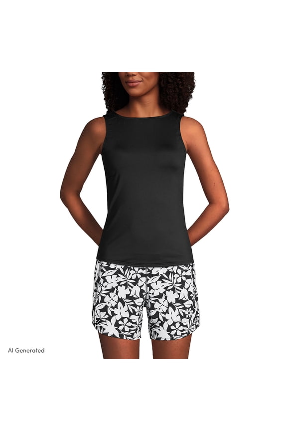 Women's D-Cup High Neck UPF 50 Sun Protection Modest Tankini Swimsuit Top